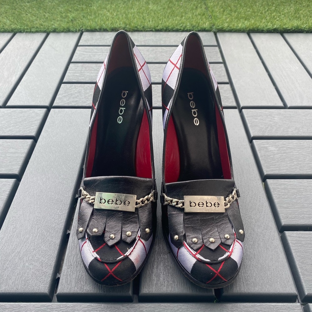 Bebe Closed Toe Plaid Heels